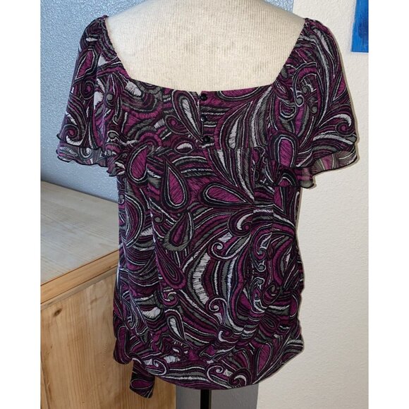 Apt 9 Blouse Women’s Size Small Gray Purple Black Ruffled Pleated Lined - Picture 5 of 11